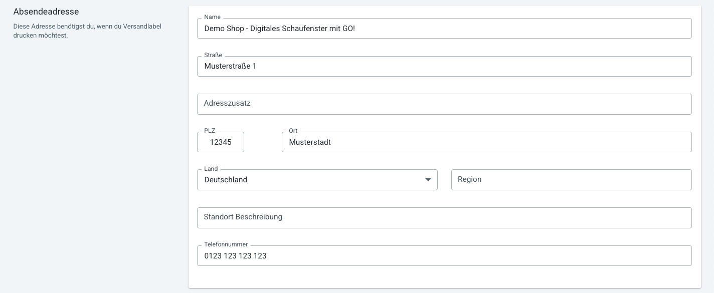 Adresse eintragen