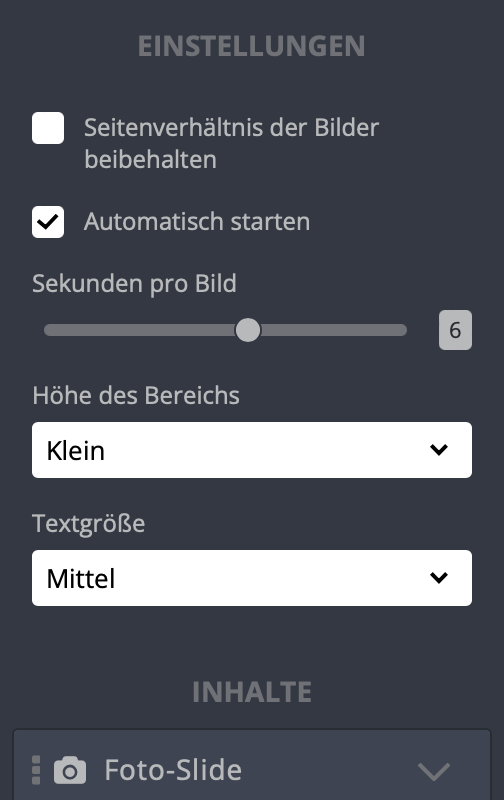 Slideshow Einstellungen