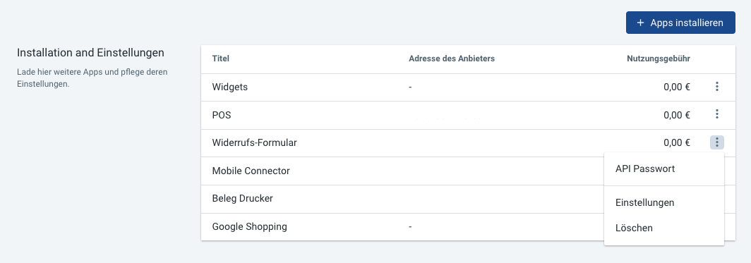 Apps Einstellungen