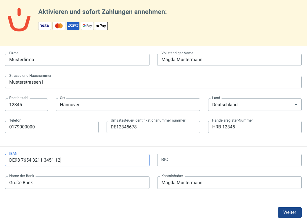 Zahlungssoftware aktivieren