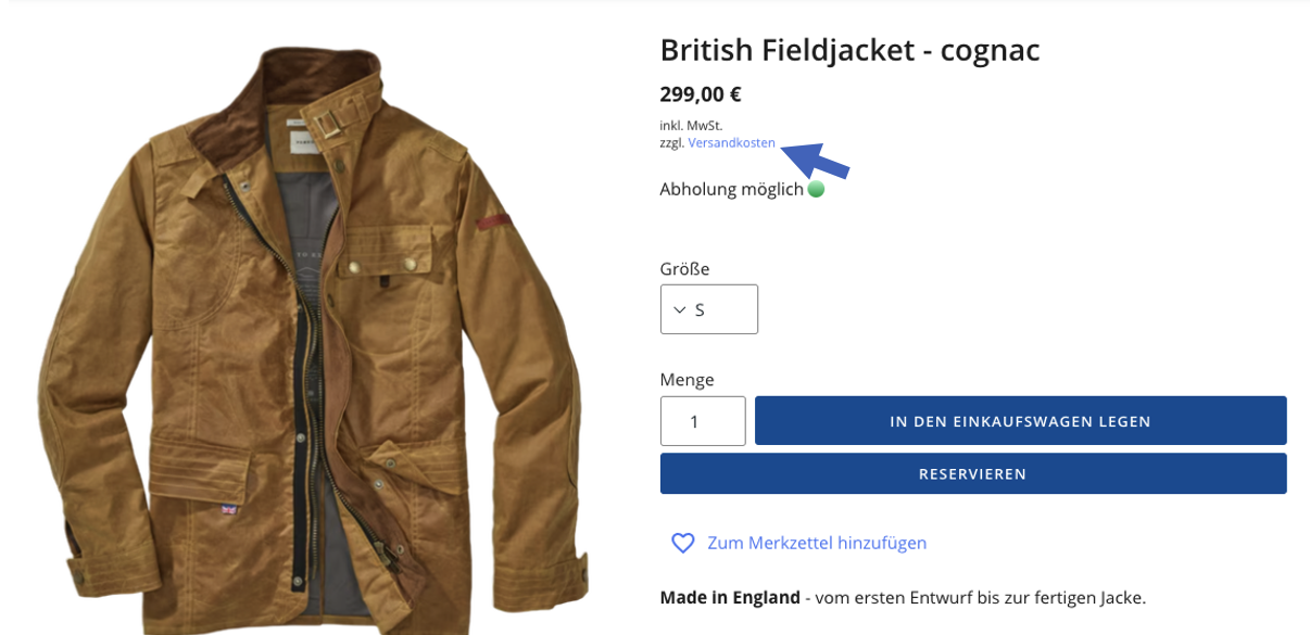 Versandkosten-Hinweis am Preis