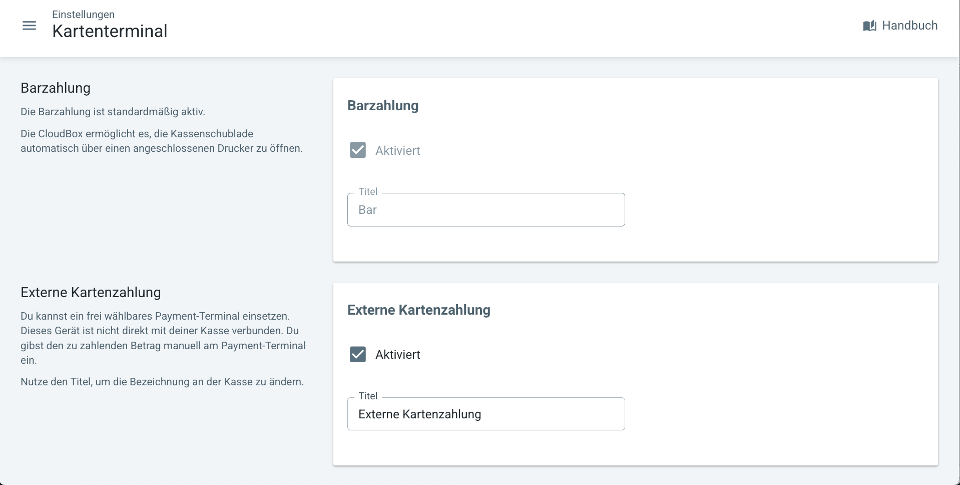 Externe Kartenzahlung aktivieren