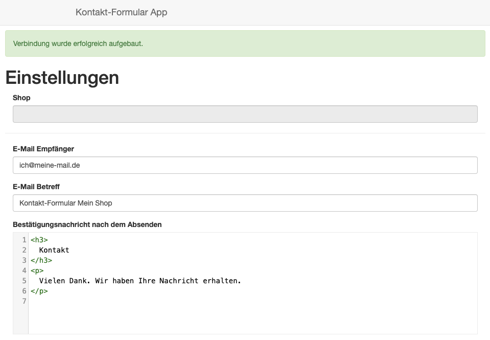 E-Mail und Bestätigungsnachricht pflegen