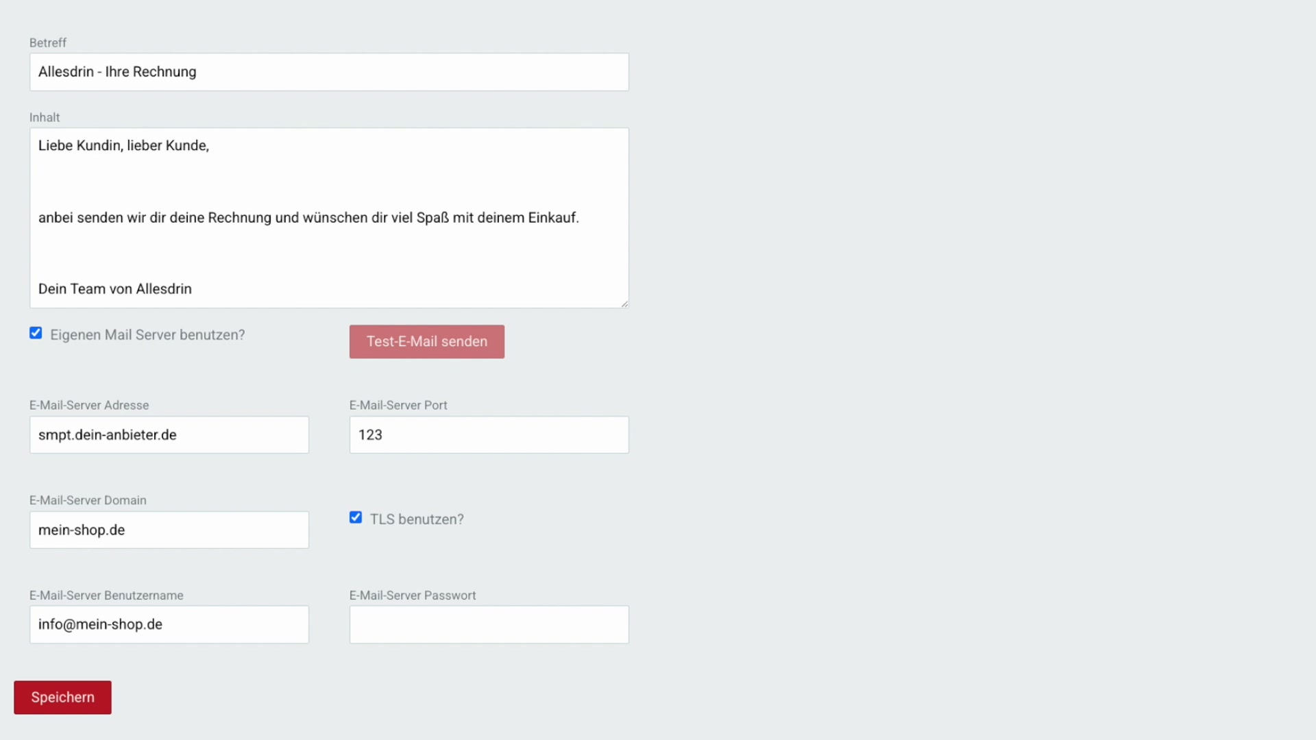 E-Mail für Rechnungsversand