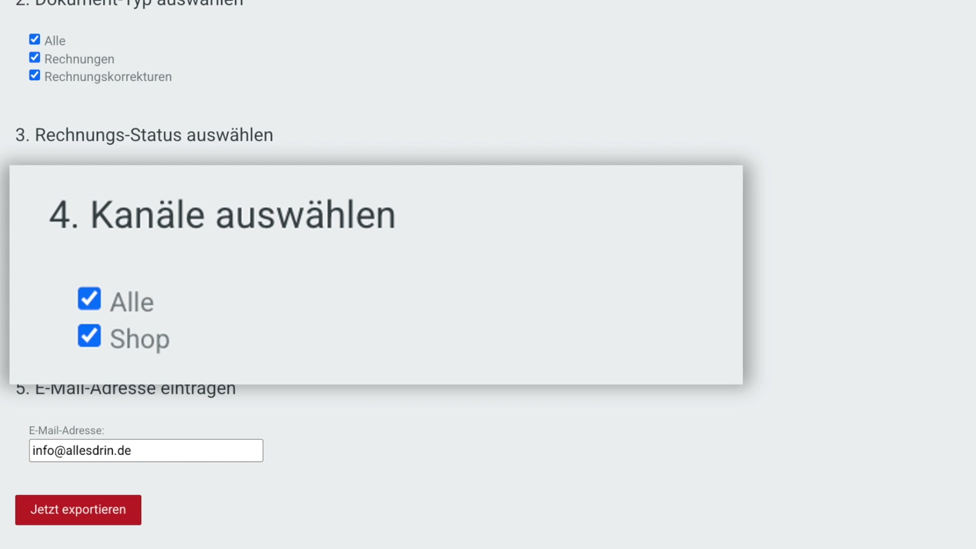 Rechnungen exportieren  Schritt 1