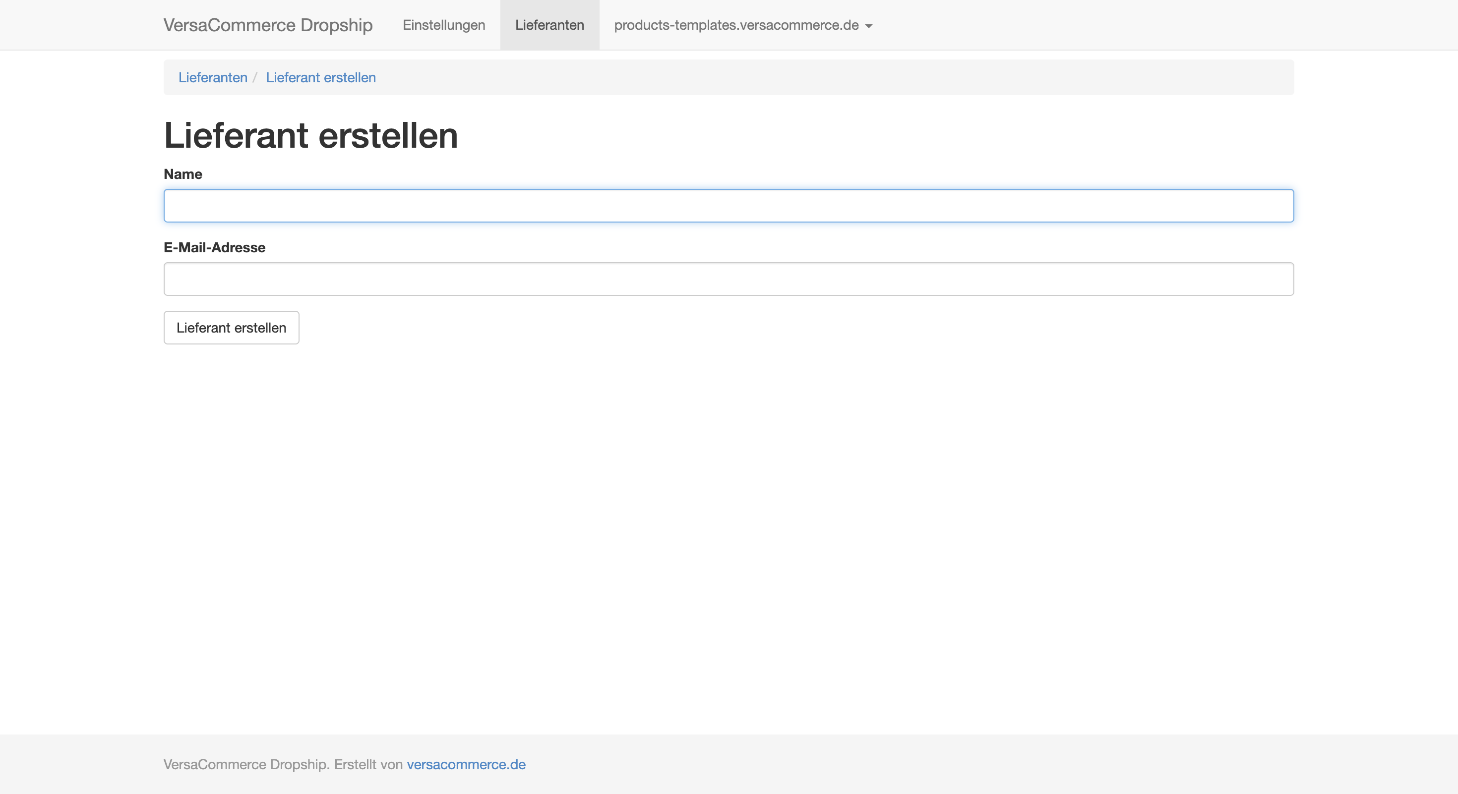 Erstellen eines neuen Lieferanten im VersaCommerce Dropship-System.