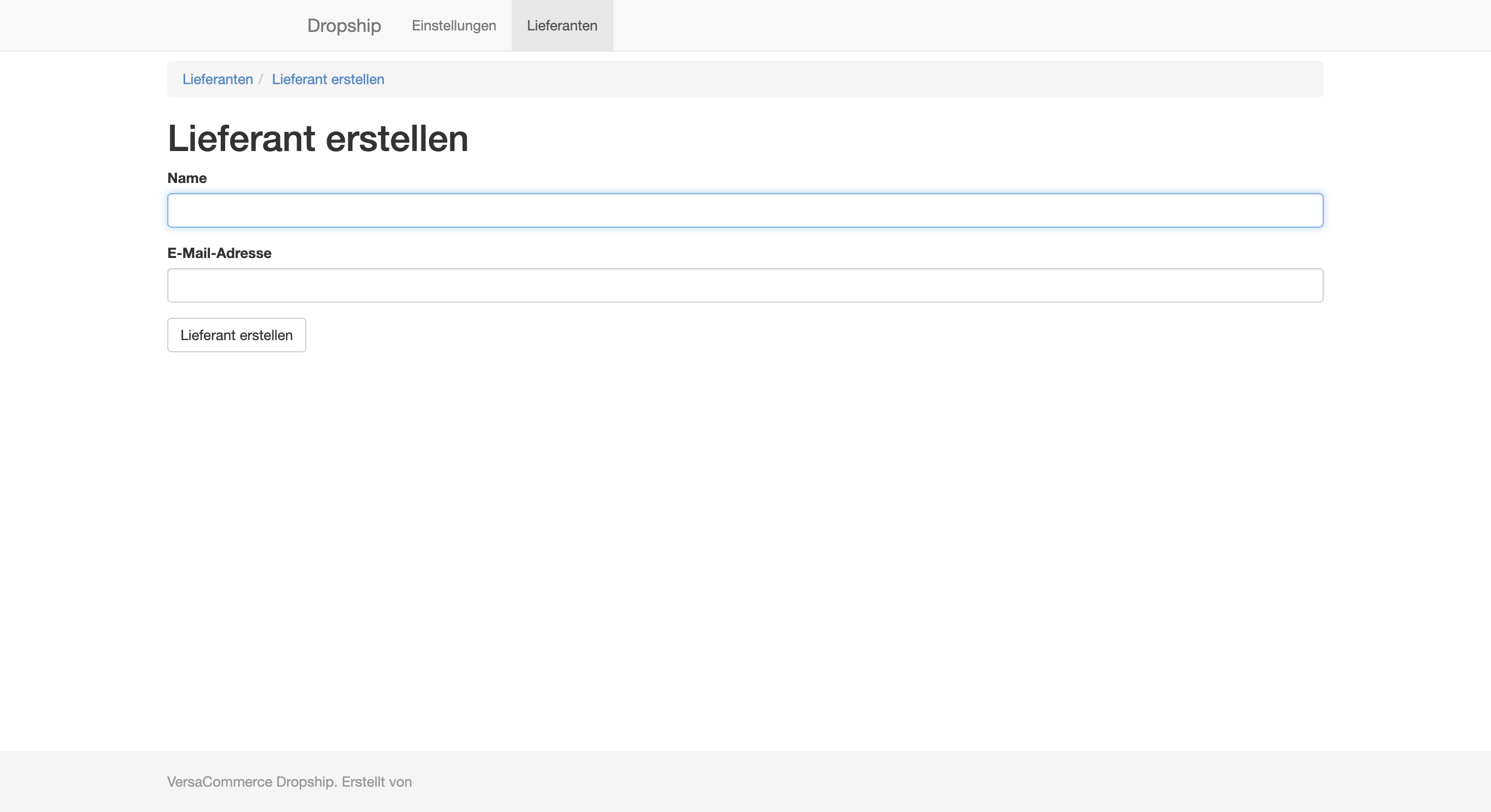 Erstellen eines neuen Lieferanten im System Dropship-System.