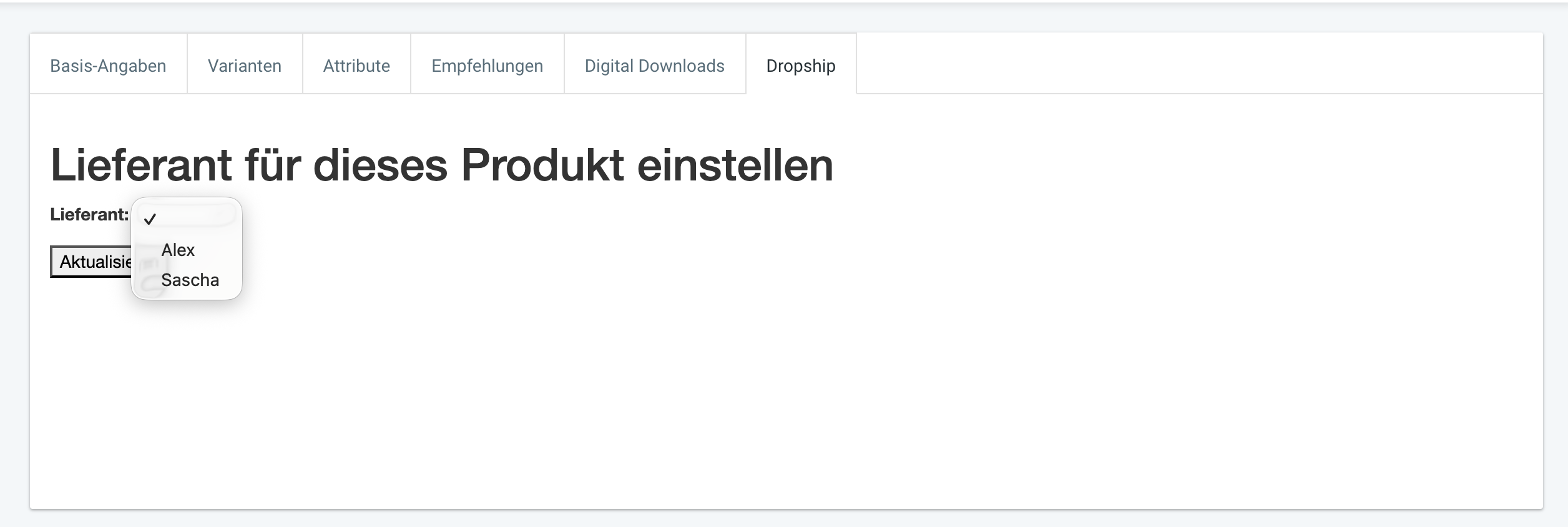 Im VersaCommerce Dropship-System wird der Lieferant für Ihr Produkt verwaltet.