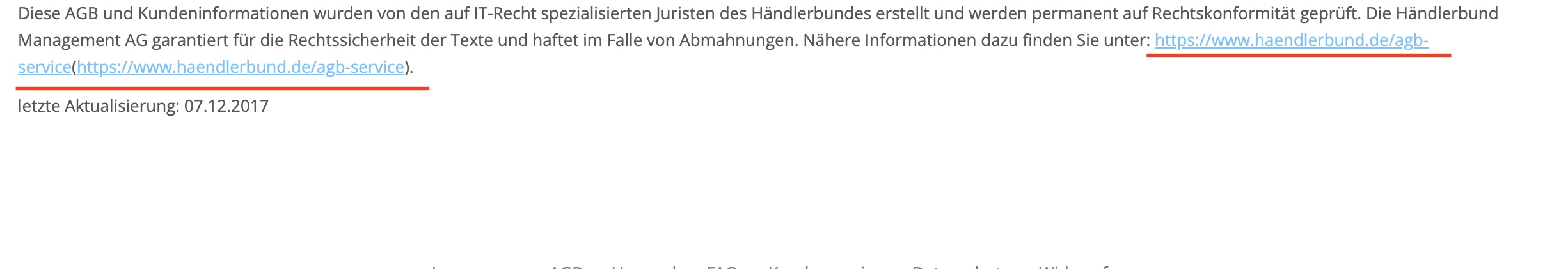 Rechtliche Informationen auf der AGB-Seite eines Online-Shops, bereitgestellt von der IT-Recht Kanzlei