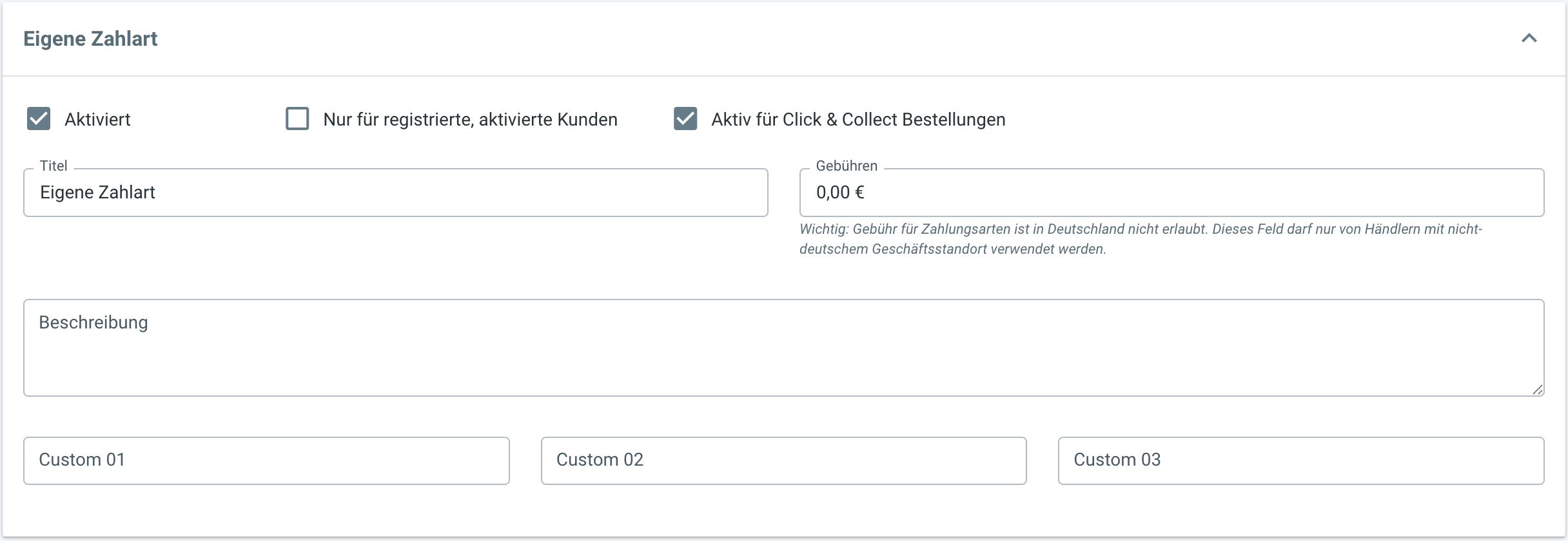 Einrichtung einer eigenen Zahlungsart im Online-Shop.