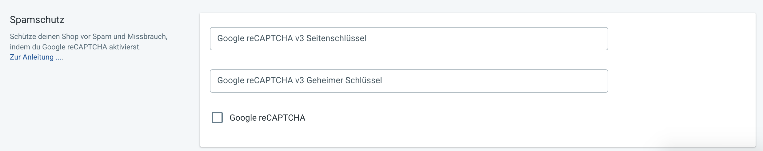 Google-Schlüssel eintragen