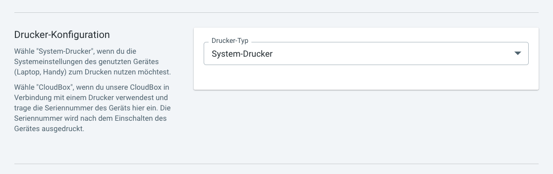 Einstellungen System-Drucker