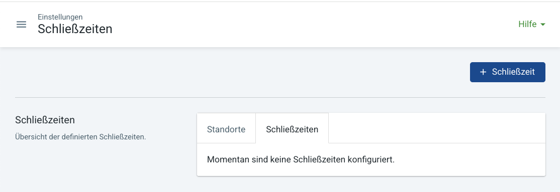 Übersicht Schließzeiten