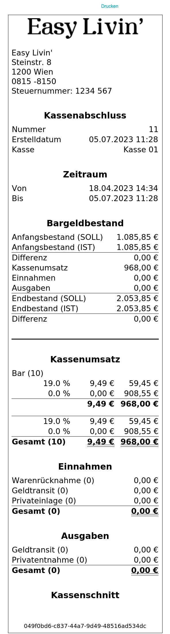 Beispiel Beleg Z-Bericht