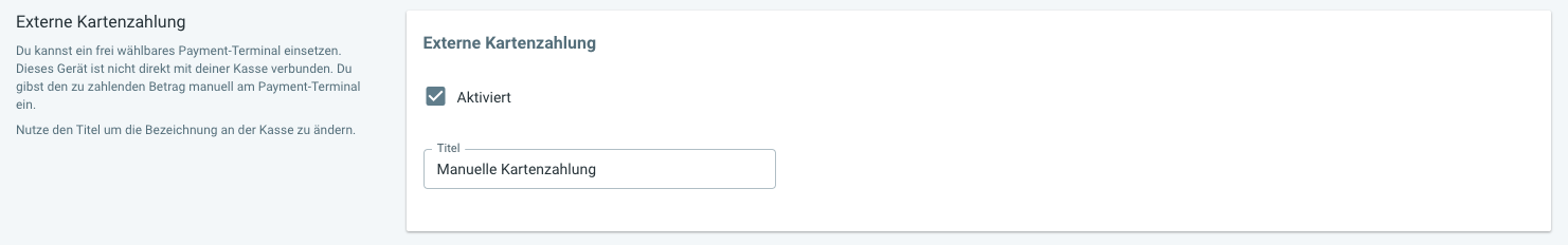 Externe Kartenzahlung aktivieren