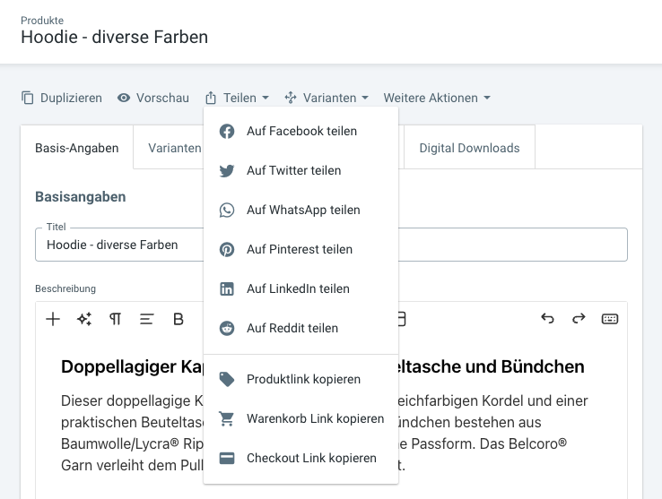 Produkte teilen auf Sozialen Medien