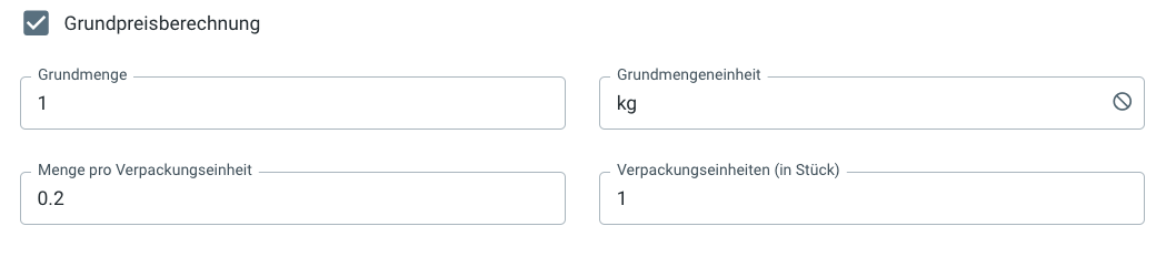 Grundpreisberechnung anlegen