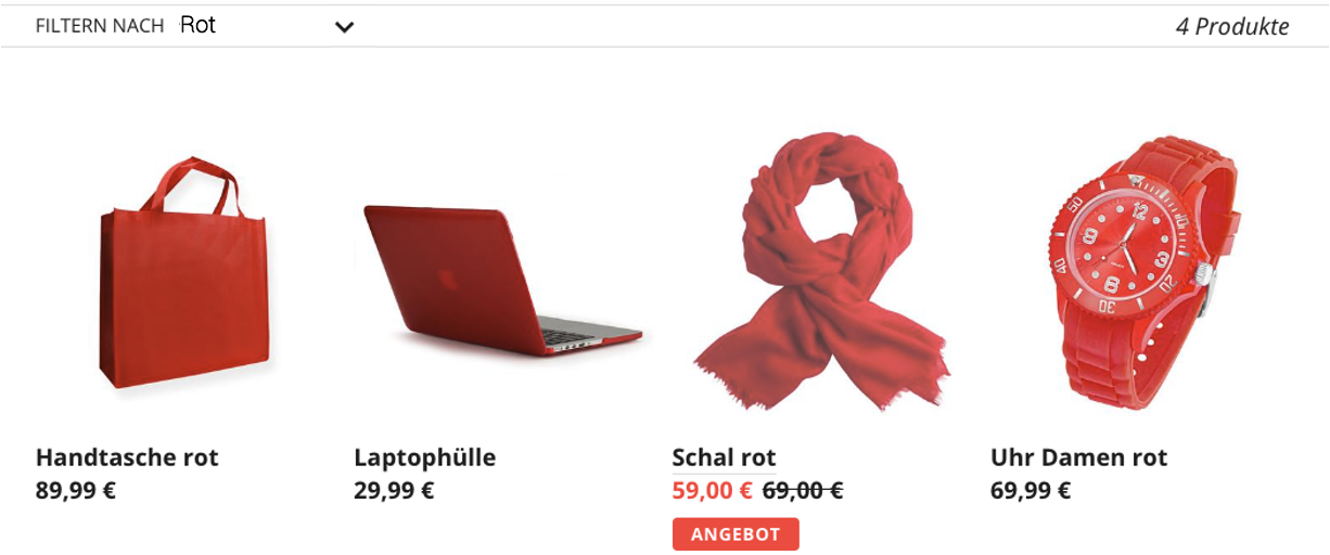 Screenshot des Schlagwortfilters im Shop