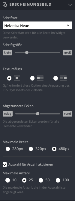 Widget Erscheinungsbild festlegen