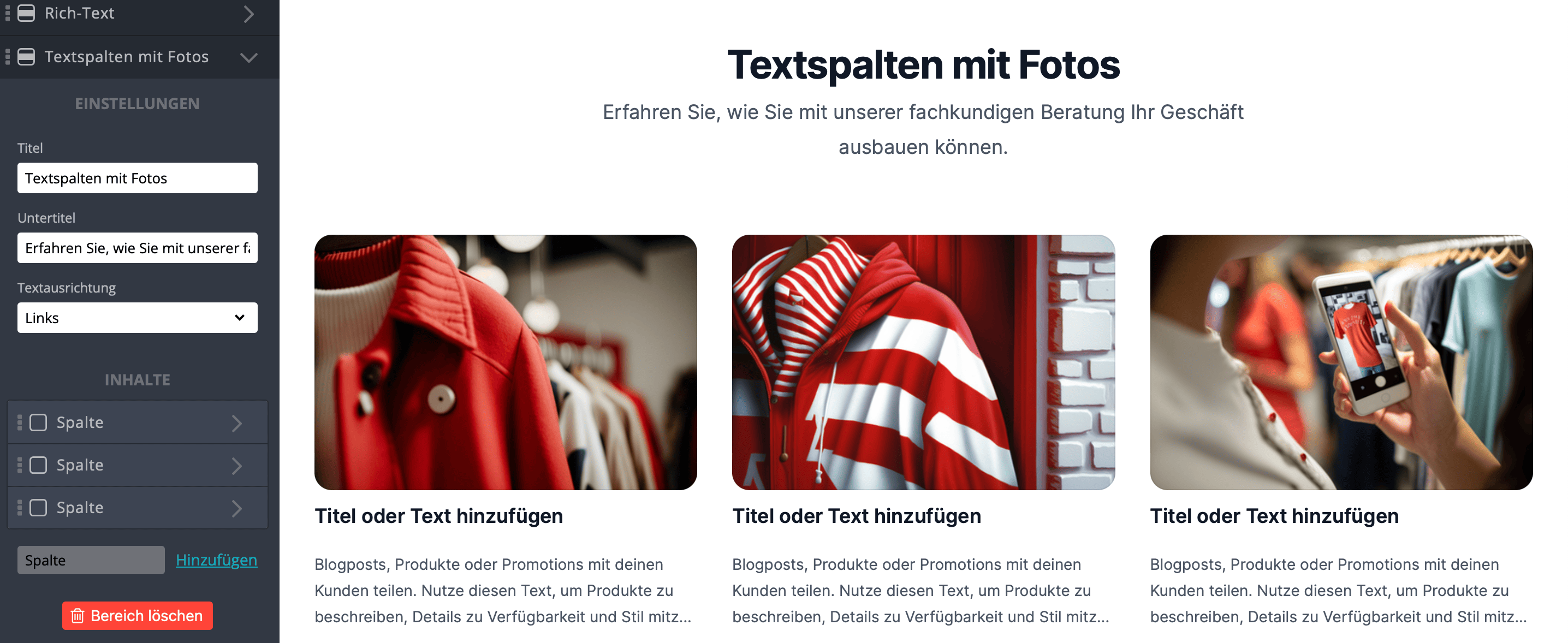 Textspalten mit Fotos