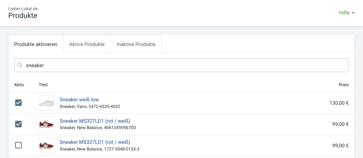 Lieber-Lokal - Produkte aktivieren