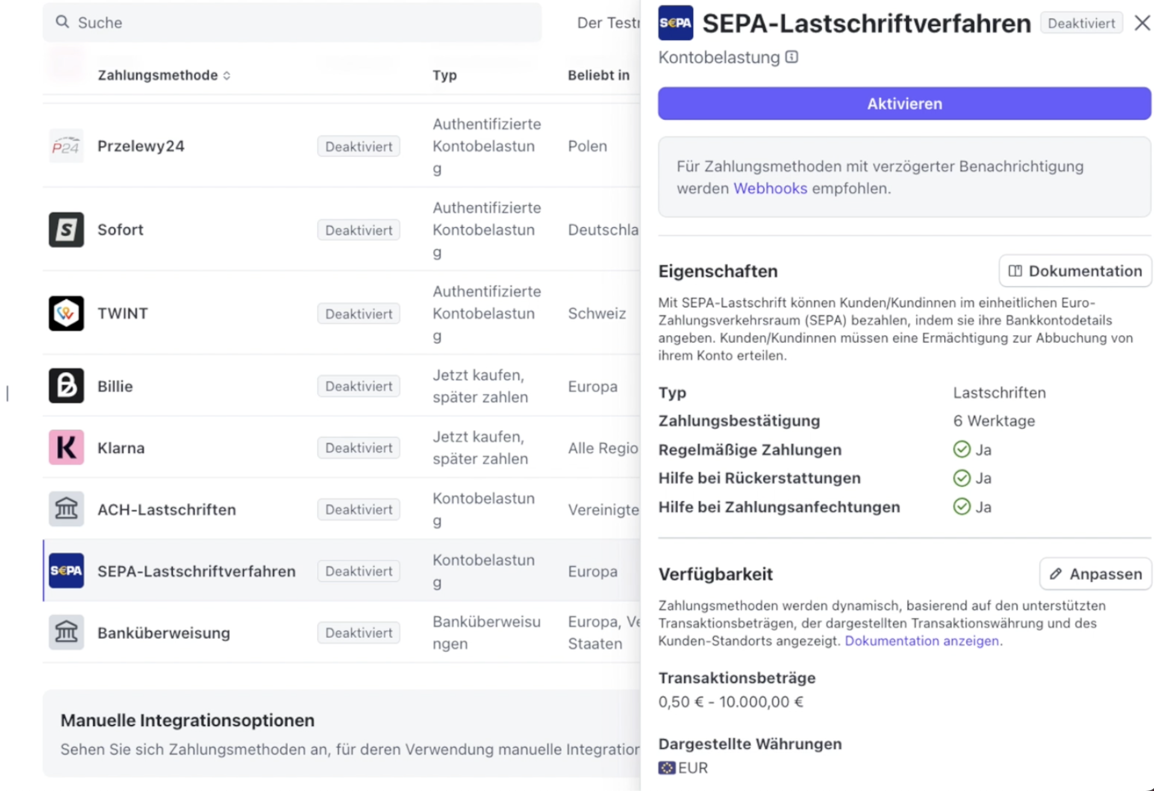 SEPA aktivieren